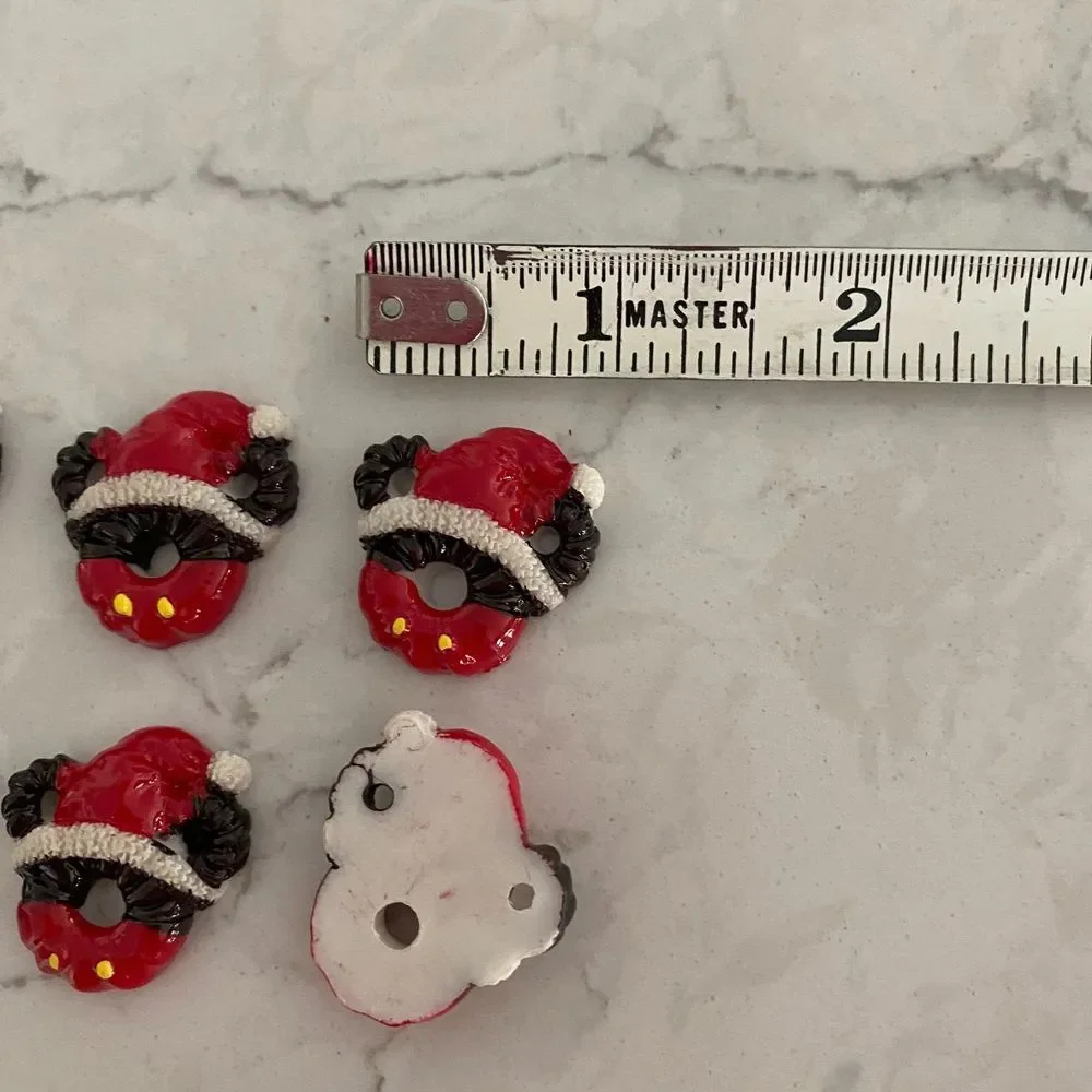 Mickey Mouse Christmas Resign Flat Back Red Set of 8 With Santa Hat